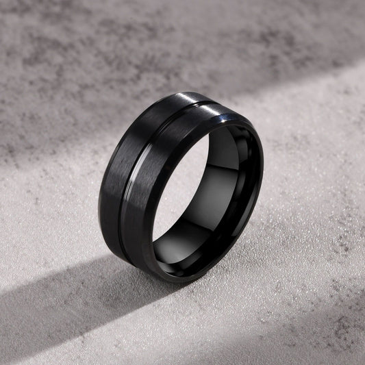 Black Band Stainless Steel Ring - Men